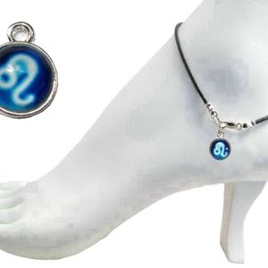 Black Leather Anklet ~  Leo Zodiac Charm